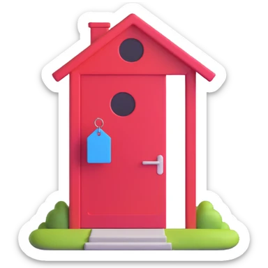 house with open door and 'free' tag sticker