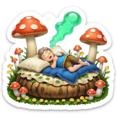 bard character asleep on mushroom bed snoring glow spores sticker