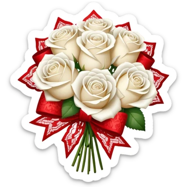 white rose bouquet with red lace bow  sticker