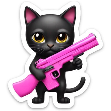 black cat holding pink gun sticker