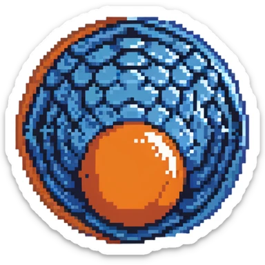 blue orb with expanding circles, 32x32 pixel art game range power-up sticker