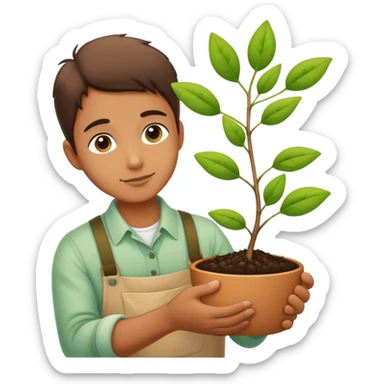 A gardener gently supporting a young seedling that’s branching out like a network sticker