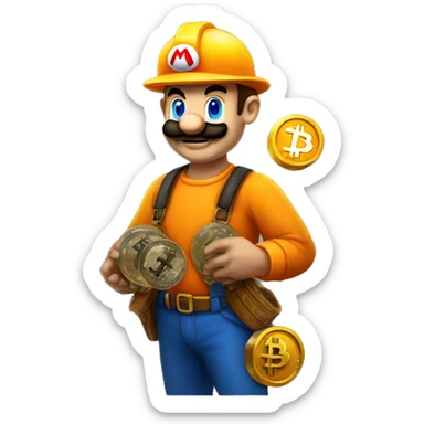 Mario miner looks like holding Bitcoin sticker