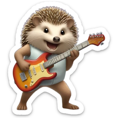 A hedgehog playing an electric guitar sticker