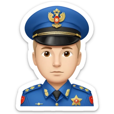 Russian policeman with traditional Russian police hat and uniform sticker