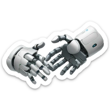 two robot hands reaching out to handshake but not touching sticker