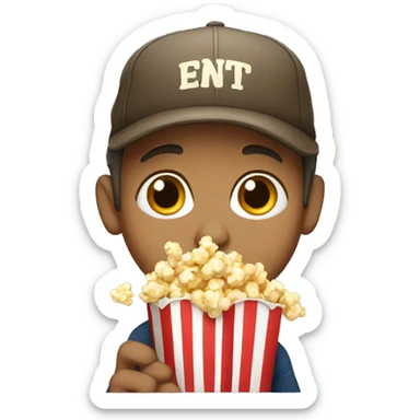 a boy with a cap eating popcorn sticker