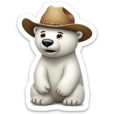 full body of polar bear wearing cowboy hat  sticker