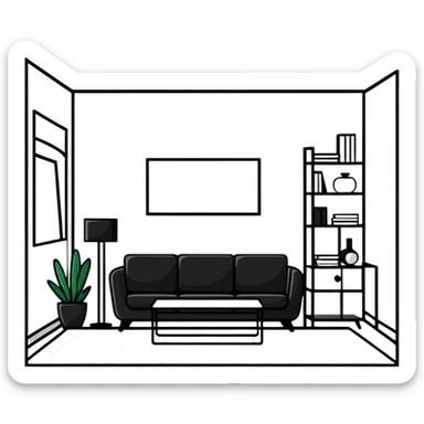 minimalist room interior with modern furniture sticker