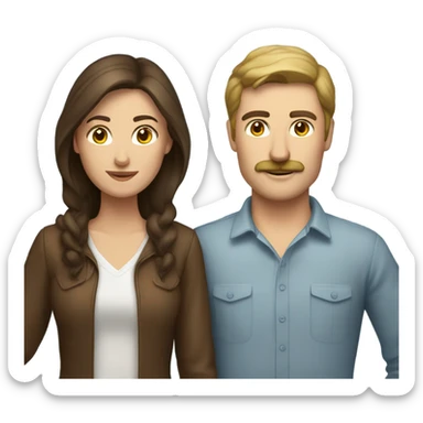 caucasian brunette couple moustache  sticker
