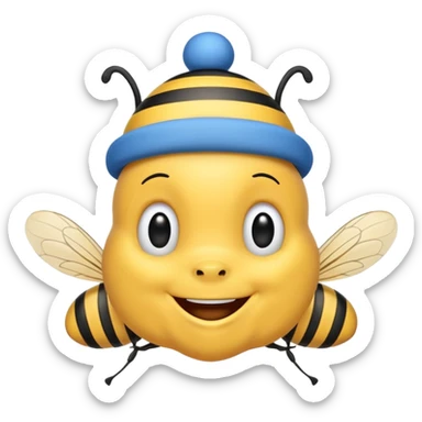 
Bees with blue Birthday Hat, Happy bee with striped party hat sticker