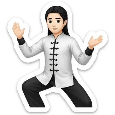 homme au cheveux long qui pratique le qi gong, habits noirs ou blancs, en position debout sticker