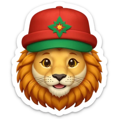 Cute lion emoji face wearing a hat with same flag morocco sticker