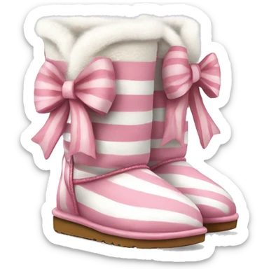 Realistic Pair of pink and white peppermint striped Ugg fur boots with bows sticker