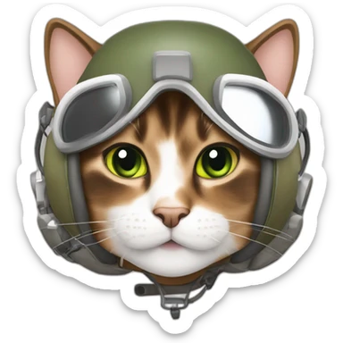 dusty brown brown calico cat without any white and with green eyes dressed as a pilot sticker
