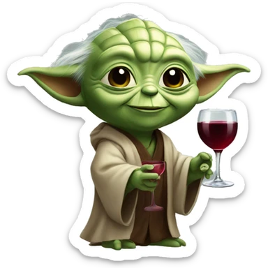 happy yoda holding red wine sticker