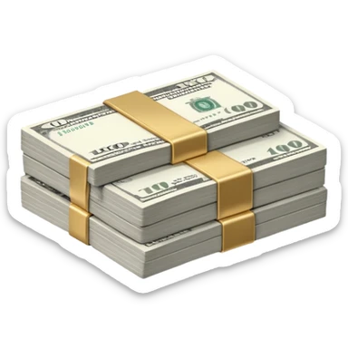 Metallic black-and-white money pack emoji, simple geometric stack of bills,minimal style
 sticker