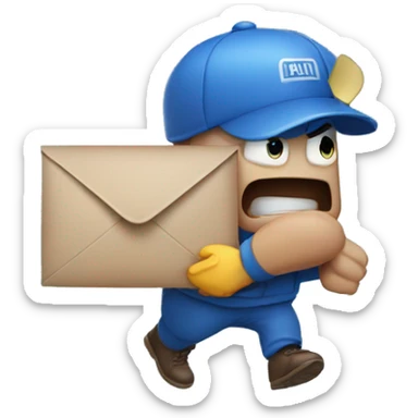 angry mail man delivering mail to a blue mailbox sticker