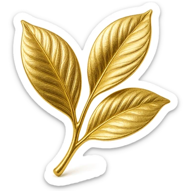 illustration of Kinkéliba leaves, gold style, elegant, transparent background sticker
