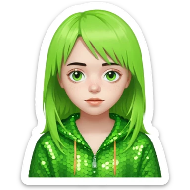 Billie Eilish with lime green sequin outfit sticker