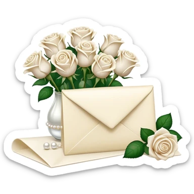 Ivory-colored love letter and a bouquet of white and pearl roses  sticker