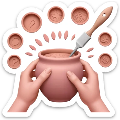 hands using pottery tools to add texture to pink clay, showing various texture tools creating patterns sticker
