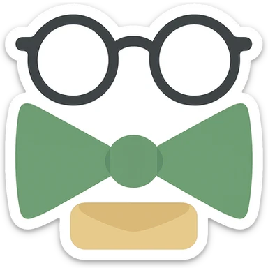 Add simple glasses to the icon of a green bowtie on a neck, keeping the flat color style and no background. The style is flat color icon style with no background. sticker