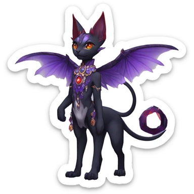 cool kawaii anime edgy distinguished ethereal elegant beautiful fantasy black purple red ethereal fantasy nargacuga-Noivern-sphynx-Quiana-Fakemon collar harness moon gem jewels full body sticker