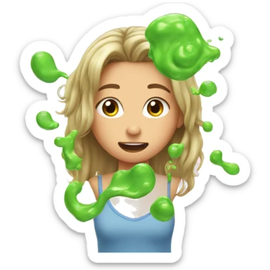 Girl trying to get slime out of her hair sticker