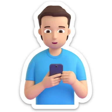 boy in a blue bed, on his phone, wearing a light blue t-shirt sticker