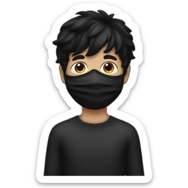 a boy with a black hair wearing a black mask sticker