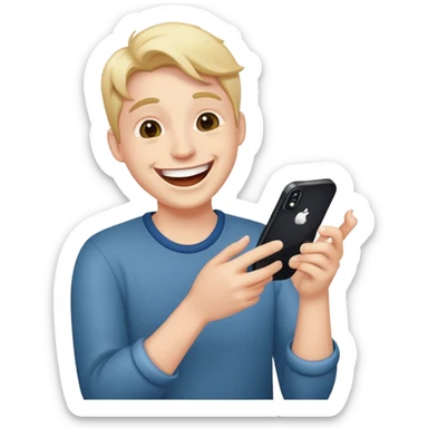 Laughing while holding an iPhone 16  sticker