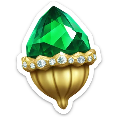 sparkling emerald Acorn like diamond with stem made of gold sticker