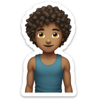 Boy with curly hair, dark brown eyes, wearing tank top sticker