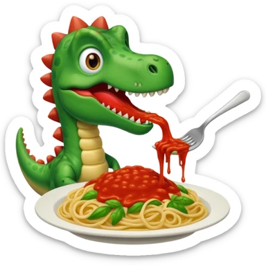 A dinosaur eating spaghetti sticker