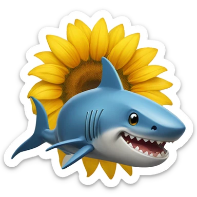Un tiburón con un girasol en su boca sticker