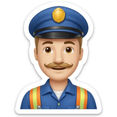 white men with mustache wear worker's uniform sticker