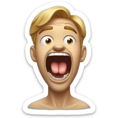 A guy with his tounge at the roof of his mouth with his mouth open, and his hand pointing at his jaw and he is mewing sticker