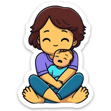 woman sitting on floor hugging her knees while crying sticker