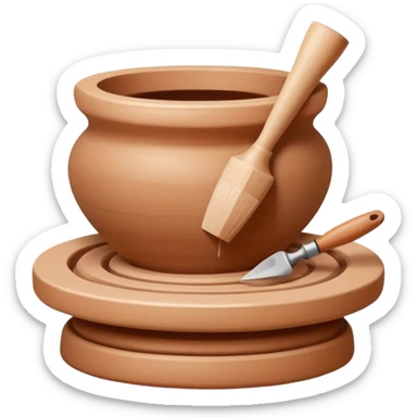 Ceramics making icon, pottery wheel, clay being shaped, ceramic vase or bowl, sculpting tools, minimalistic style, clean lines, transparent background. sticker