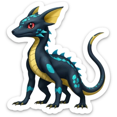 Anthropomorphic Scaley Exotic Salandit-Aurorus-Umbreon-Fakémon-hybrid-creature (full body)  sticker