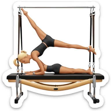 Inverted split exercise on the Pilates Cadillac sticker
