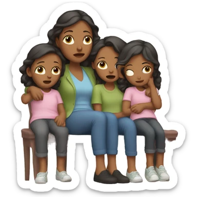 tired mother with three daughters sticker