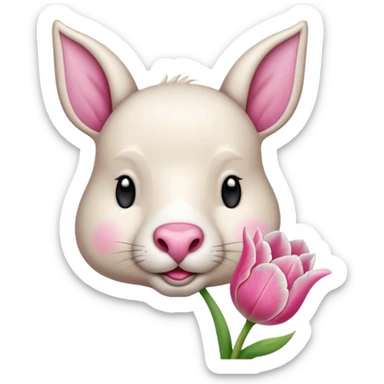Un 🐑 lindo teniendo un tulipán rosa sticker