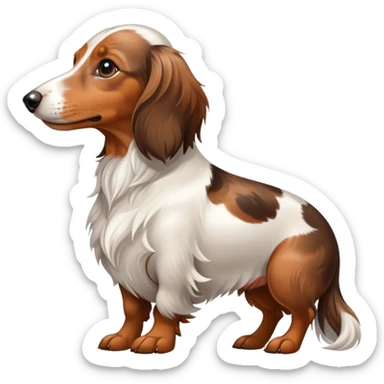 White and brown spotted long haired dachshund side profile  sticker