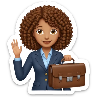 brown curly haired woman holding a briefcase sticker