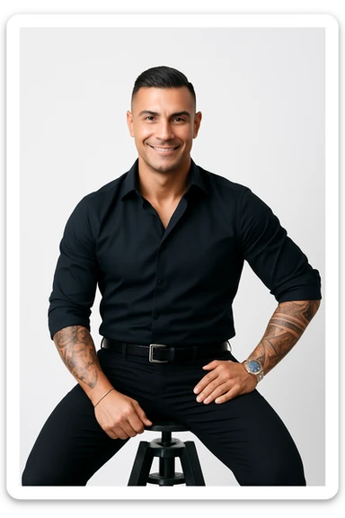 Add brightness to the skin and make the posture even more confident, in a realistic style, aspect ratio 2:3. sticker