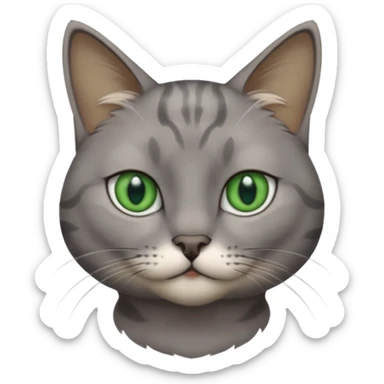 chat gris avec des yeux vert foncé et une tache en dessous du coup sur son corps sticker