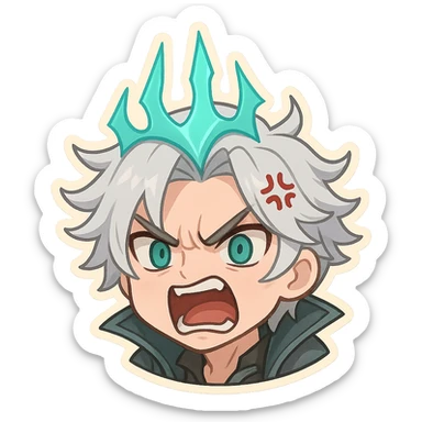 Viego from League of Legends, chibi style emote, only head, furious expression sticker