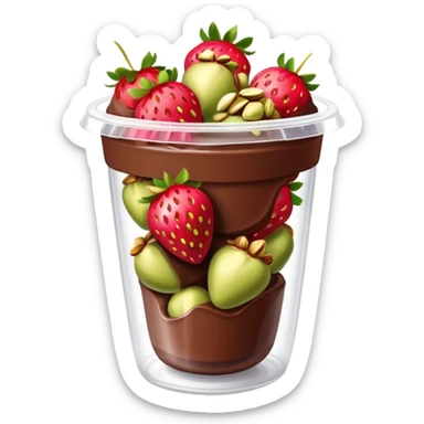 Chocolate covered Strawberries with pistachios in a plastic cup sticker